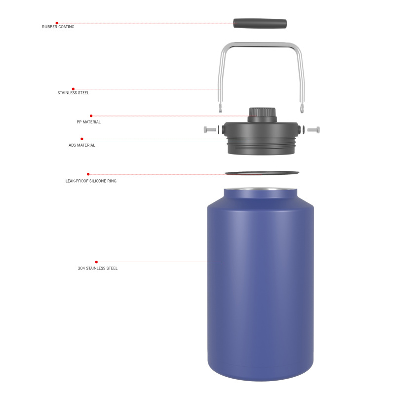 Пивной бокал объемом 6120 мл/207 унции с двойными стенками, теплоизоляцией, стальной ручкой и крышкой с носиком CW005