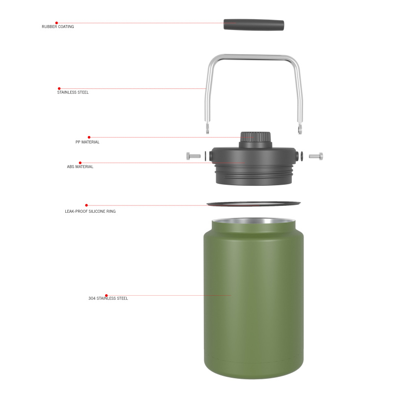 2600ml/84OZ double wall insulated beer growler with steel handle & spout lid CW003