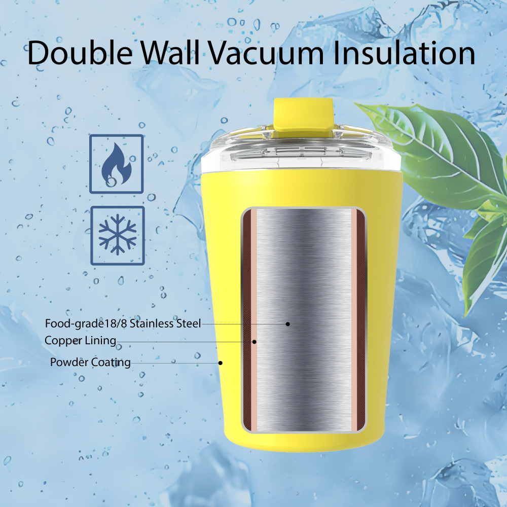 380 ml/13 oz doppelwandiger isolierter Kaffeebecher mit Klappdeckel C002