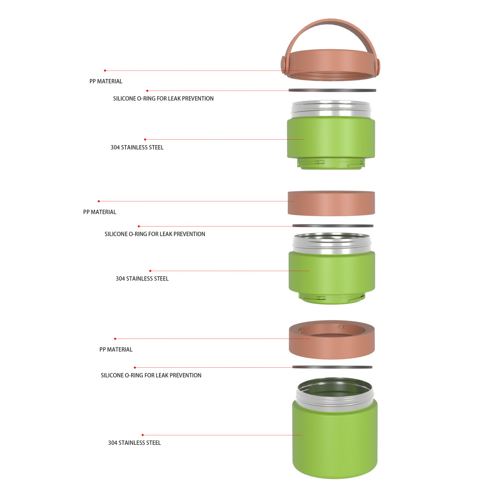 1090 ml/37 oz ein-/doppelwandige isolierte 3-lagige Lunchbox mit Griffdeckel F009