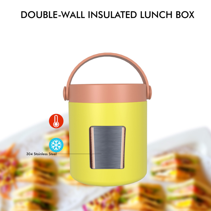 370ml/13OZ double wall insulated food container with handle lid F006