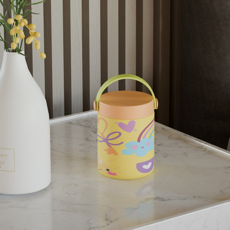 370ml/13OZ double wall insulated food container with handle lid F006