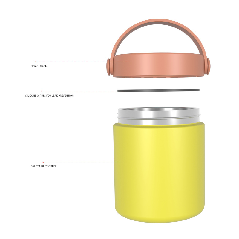 370ml/13OZ double wall insulated food container with handle lid F006
