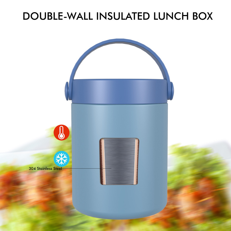 470ml/16OZ double wall insulated food container with handle lid F007