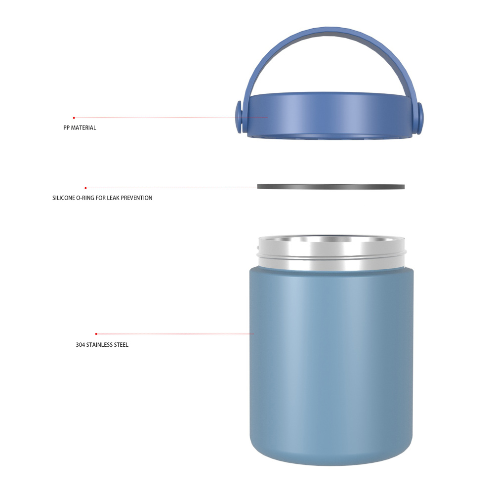 470ml/16OZ double wall insulated food container with handle lid F007