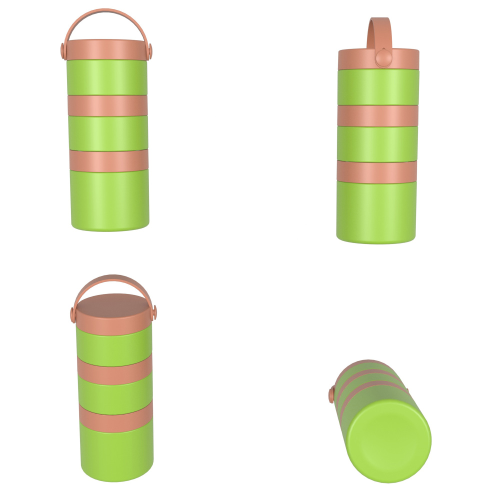 1090ml/37OZ single / double wall insulated 3 layer lunch box with handle lid F009