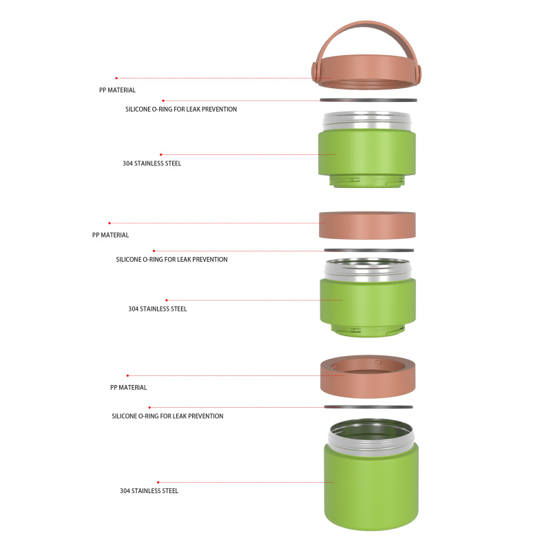 1090ml/37OZ single / double wall insulated 3 layer lunch box with handle lid F009