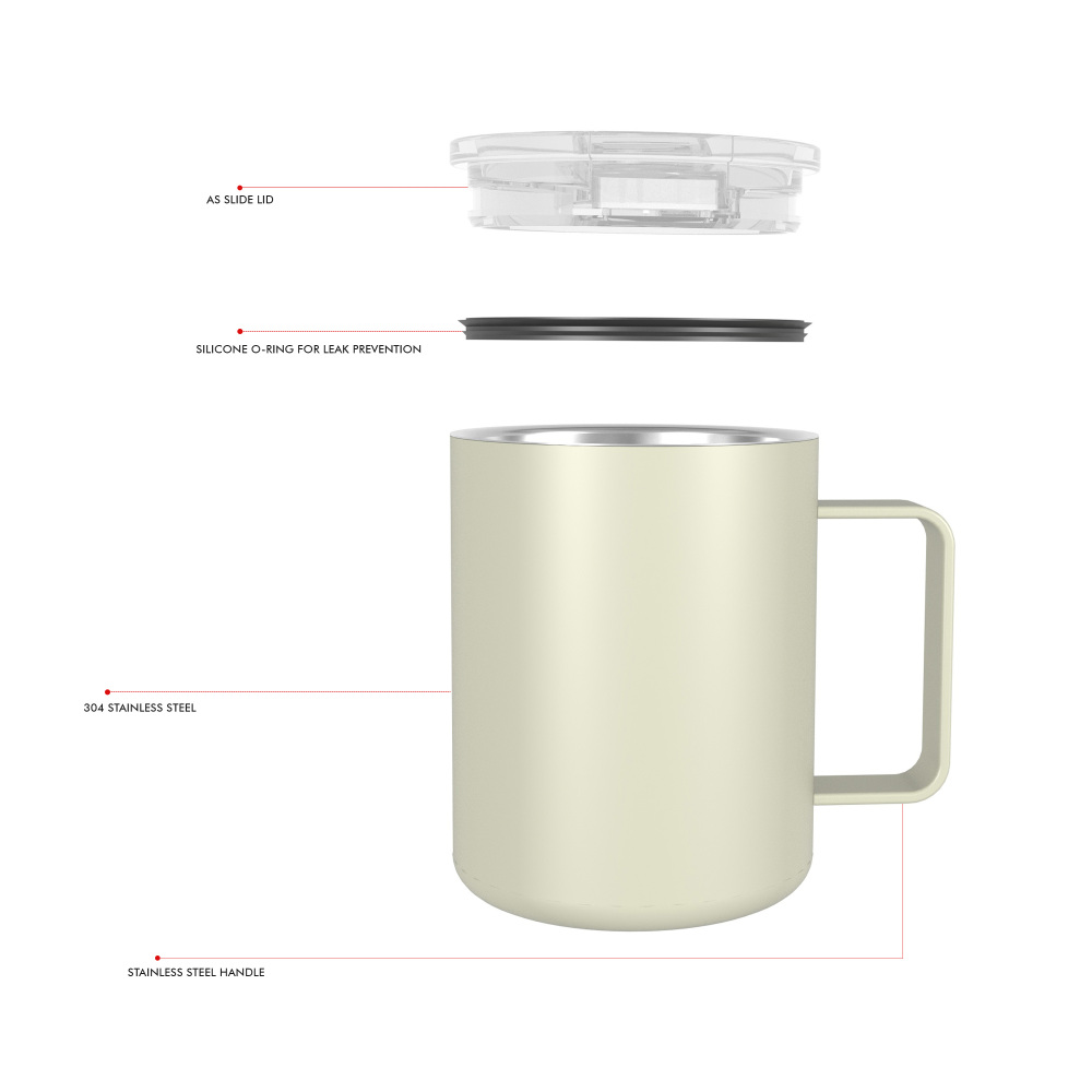 Mug isotherme à double paroi de 380 ml/13 oz avec couvercle coulissant anti-éclaboussures T016