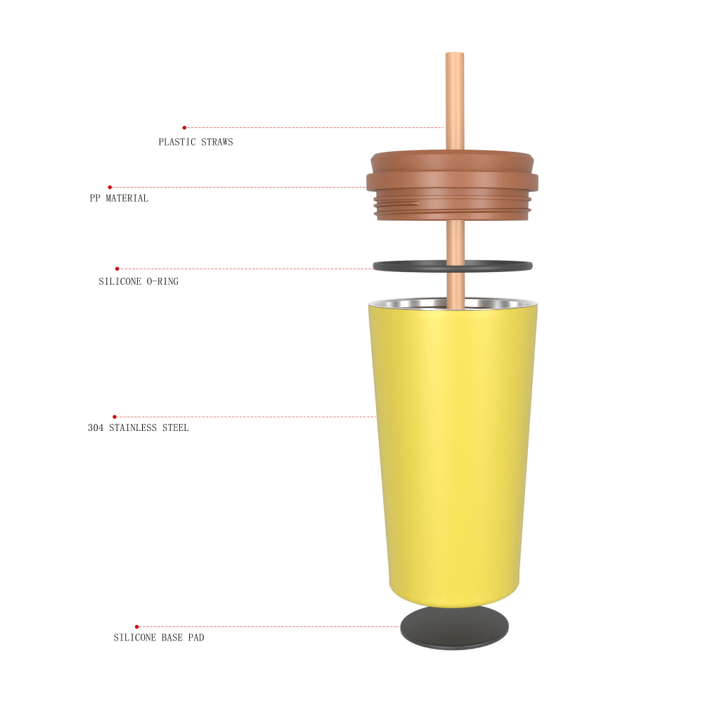Gobelet isotherme à double paroi de 520 ml/18 oz avec couvercle à paille T002