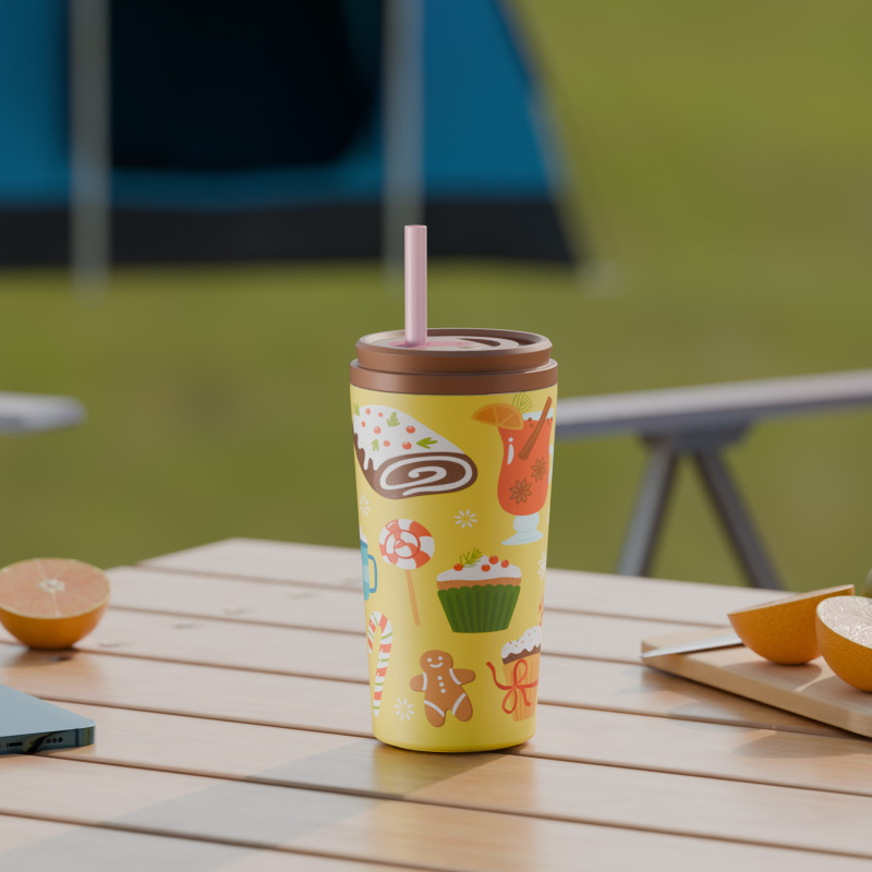 Gobelet isotherme à double paroi de 520 ml/18 oz avec couvercle à paille T002