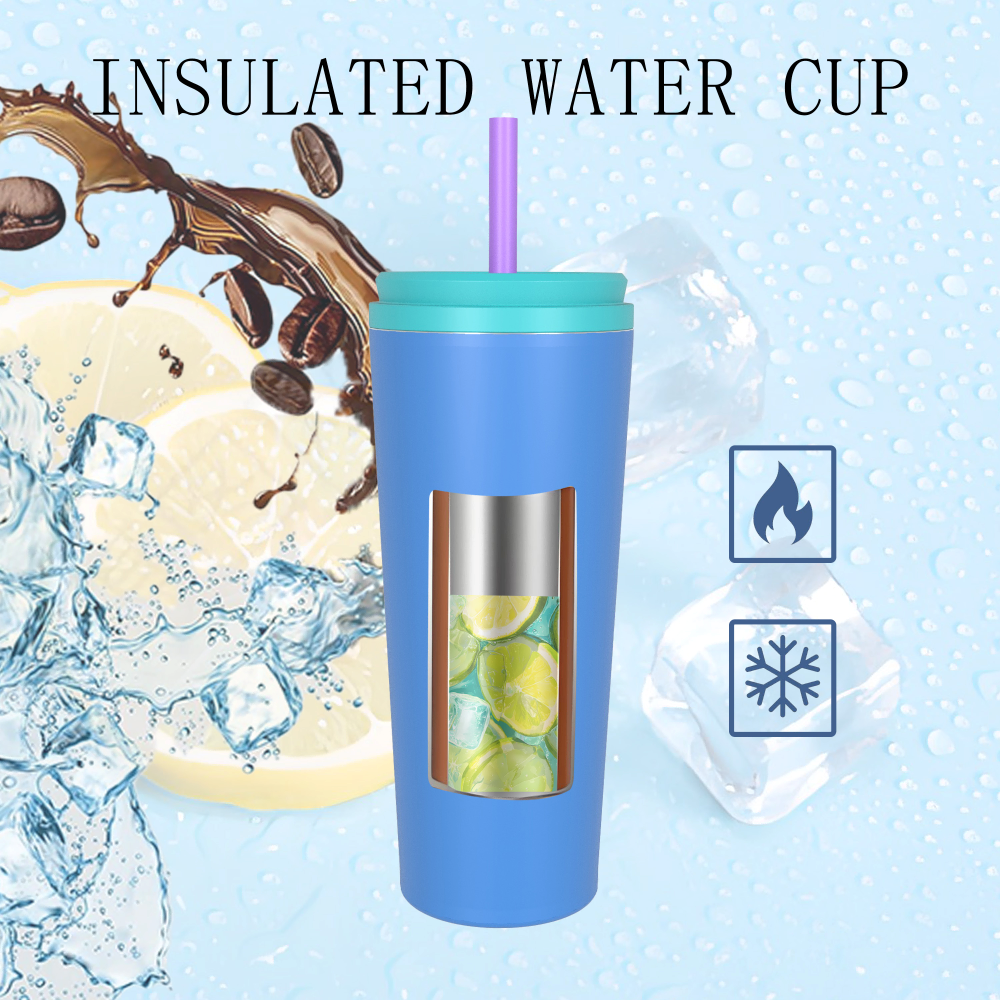 Gobelet isotherme à double paroi de 700 ml/24 oz avec couvercle à paille T003