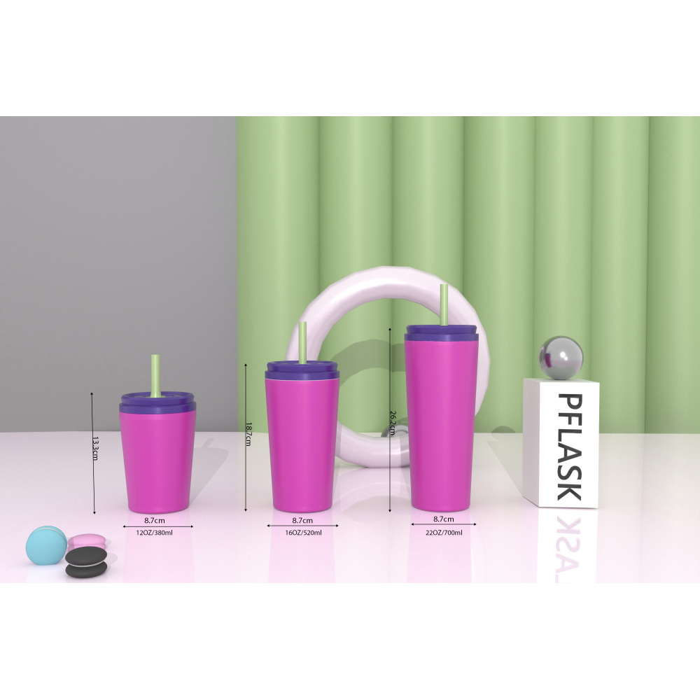 Gobelet isotherme à double paroi de 700 ml/24 oz avec couvercle à paille T003
