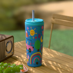 700ml/24OZ double wall insulated tumbler with straw lid T003