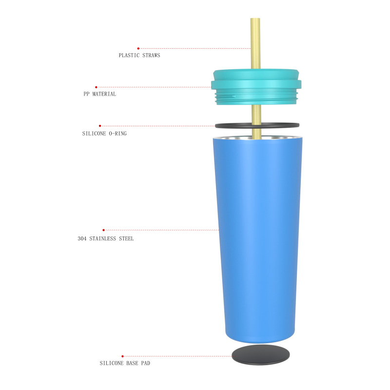700ml/24OZ double wall insulated tumbler with straw lid T003
