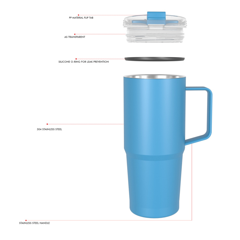 Mug isotherme à double paroi 620 ml/21 oz avec couvercle rabattable T022