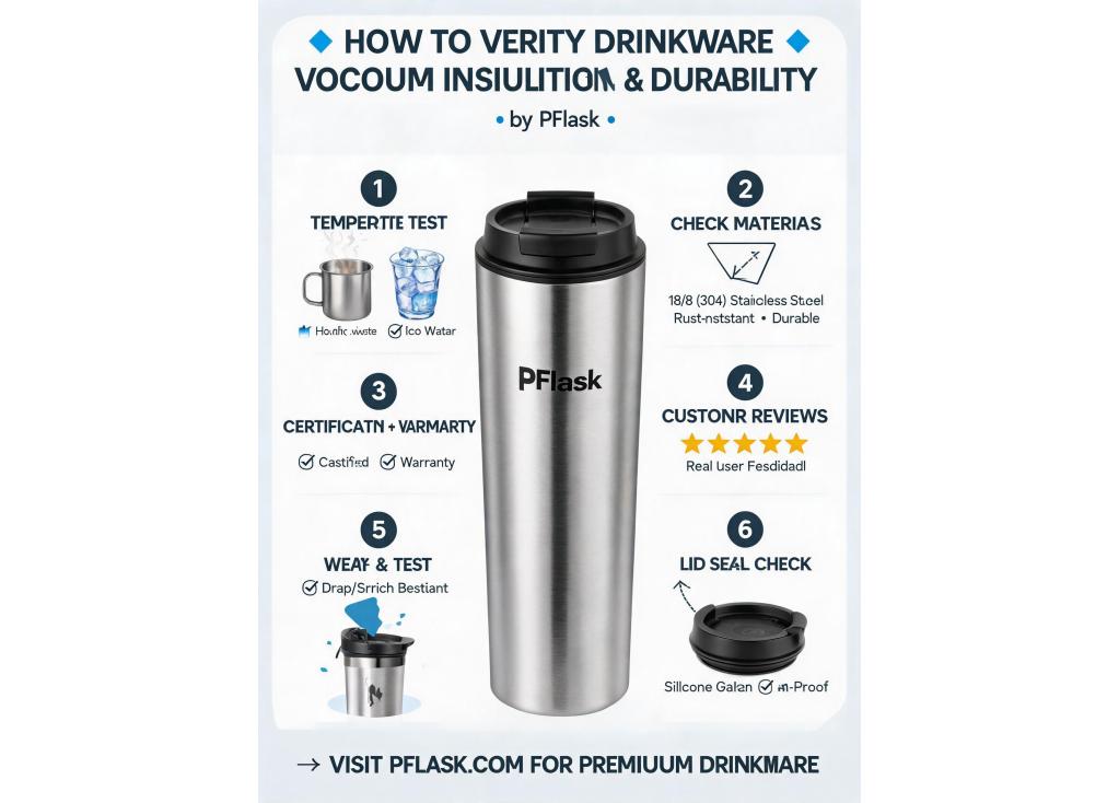 How can I verify the vacuum insulation performance and durability of a drinkware product?