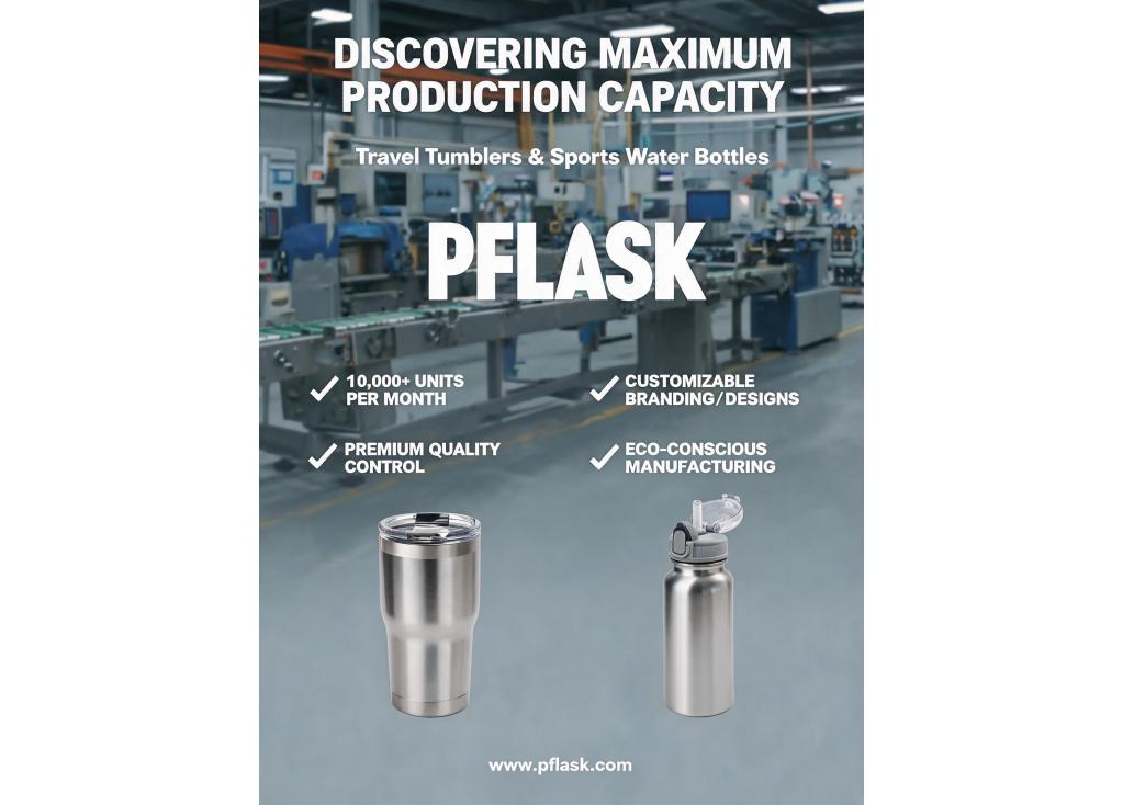 What is the maximum production capacity per month for items like travel tumblers or sports water bottles?