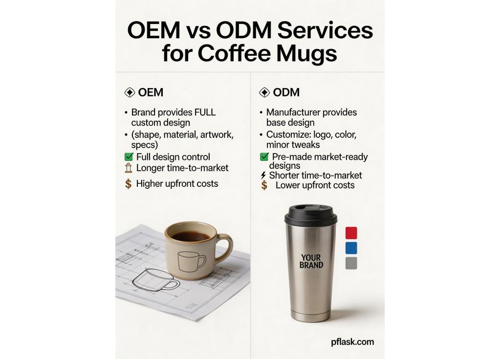 Can you explain the differences between OEM and ODM services for coffee mugs?