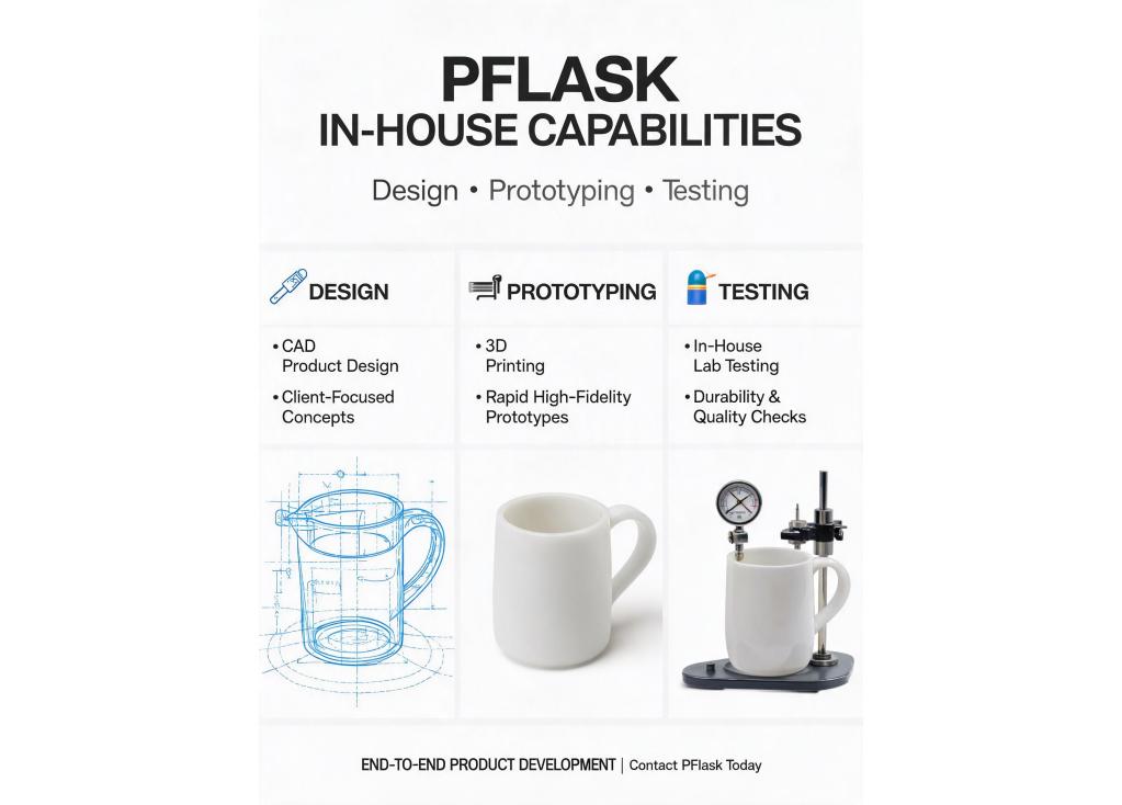 What in-house capabilities does a factory have for product design, prototyping, and testing?