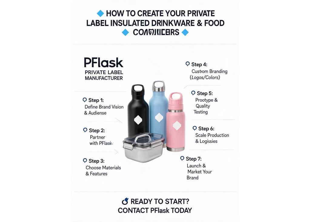 How does the process work for creating a private label line of insulated food containers and drinkware?