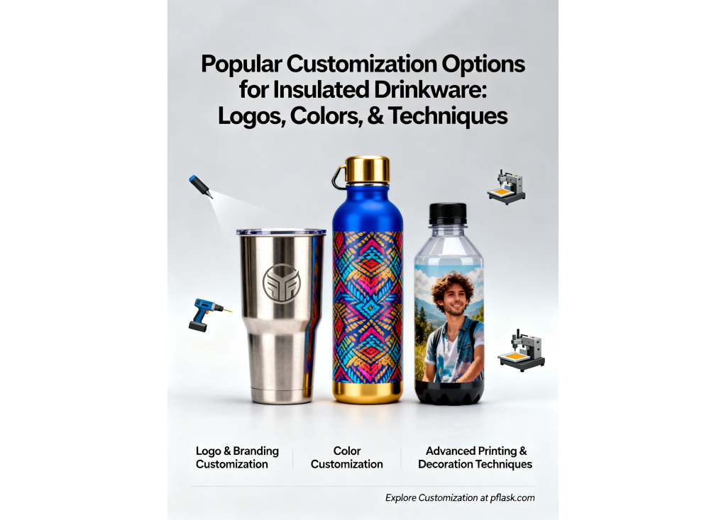 What are the popular customization options available for insulated drinkware (like logos, colors, printing techniques)?