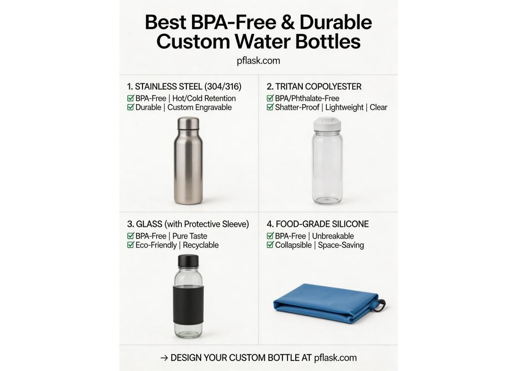 What materials are recommended for durable and BPA-free custom water bottles?
