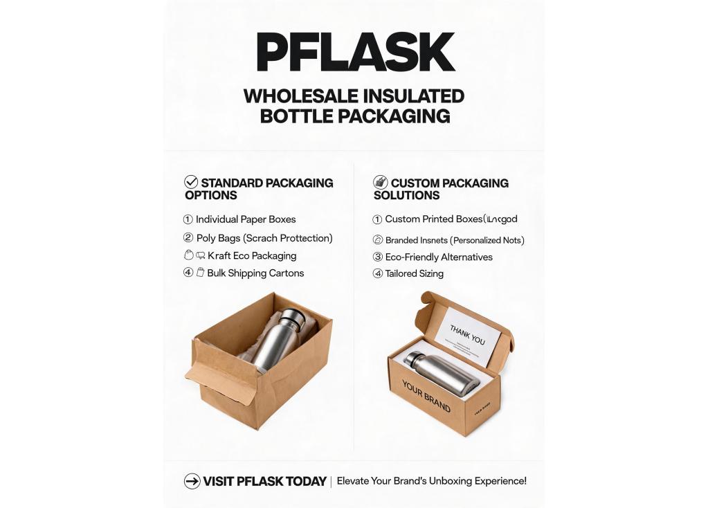 What are the standard packaging options for wholesale insulated bottles, and are custom packaging solutions available?