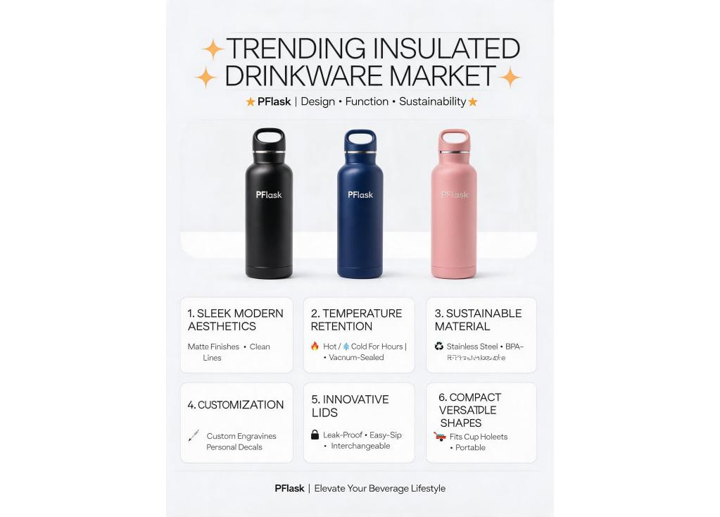 What are the current trending designs or features in the insulated drinkware market for retail?