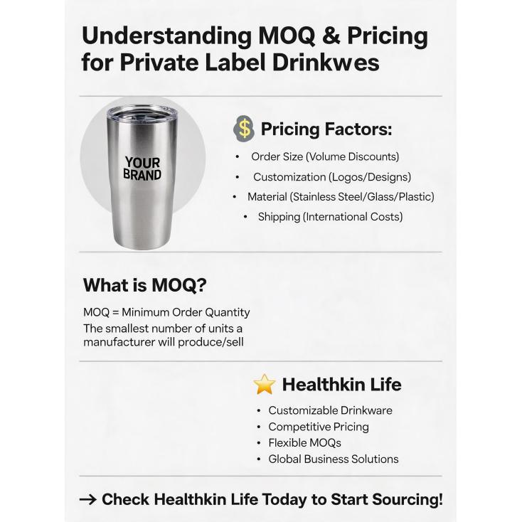 What are the MOQ and pricing for private label drinkware from manufacturers?