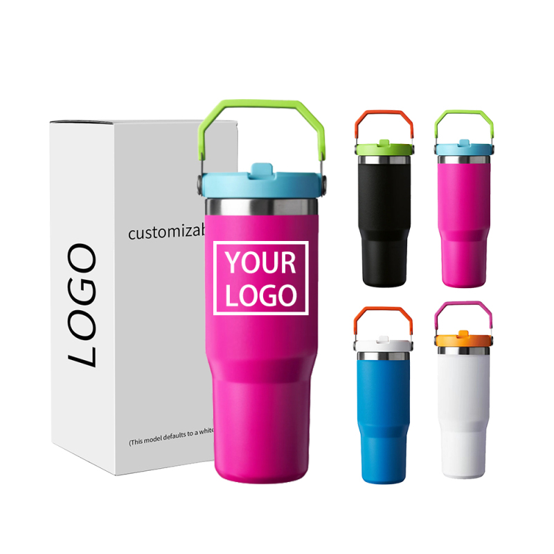 Portable 20oz 30oz Outdoor Leakproof Stainless Steel Flip Straw Insulated Travel Coffee Cup Tumbler with Handle
