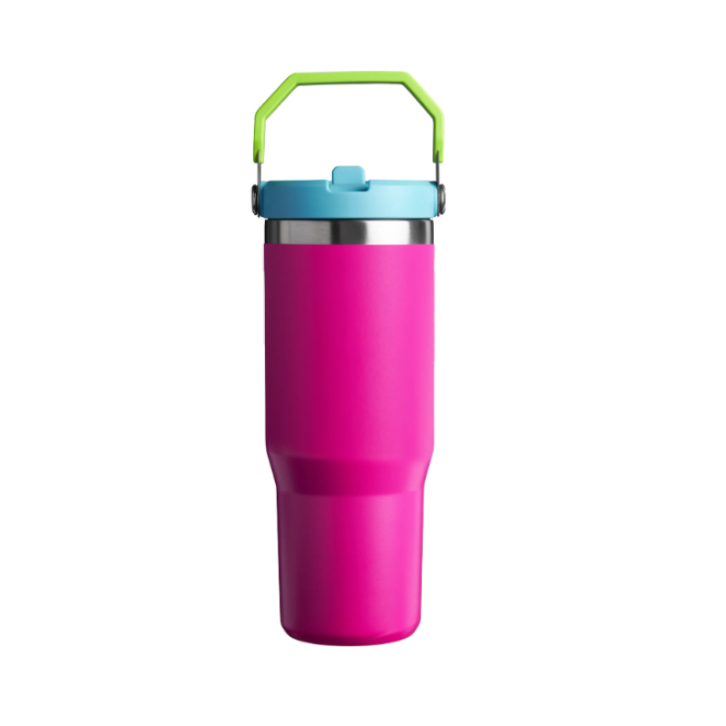 Portable 20oz 30oz Outdoor Leakproof Stainless Steel Flip Straw Insulated Travel Coffee Cup Tumbler with Handle
