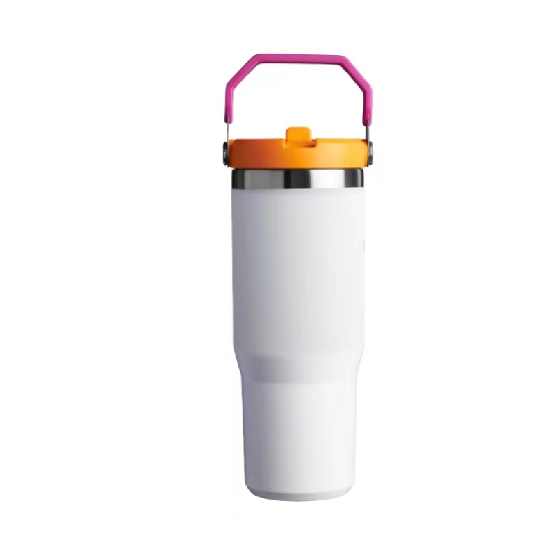 Portable 20oz 30oz Outdoor Leakproof Stainless Steel Flip Straw Insulated Travel Coffee Cup Tumbler with Handle