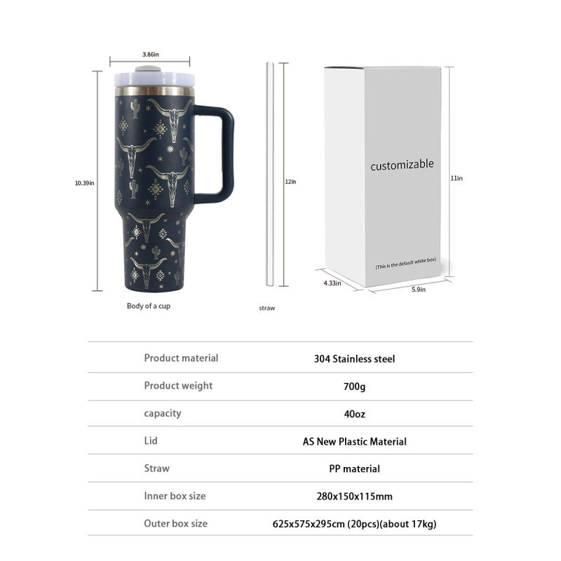 40oz H2.0 Tumbler Laser Pattern Double Wall Vacuum Tumbler with Handle and Straw Reusable Stainless Steel Mugs