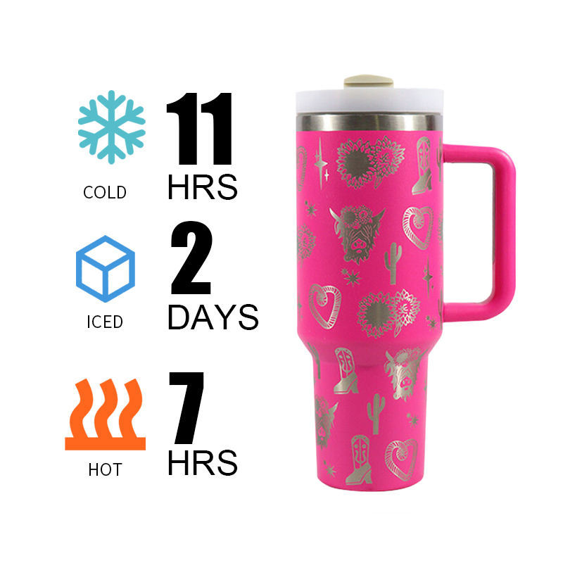 40oz H2.0 Tumbler Laser Pattern Double Wall Vacuum Tumbler with Handle and Straw Reusable Stainless Steel Mugs
