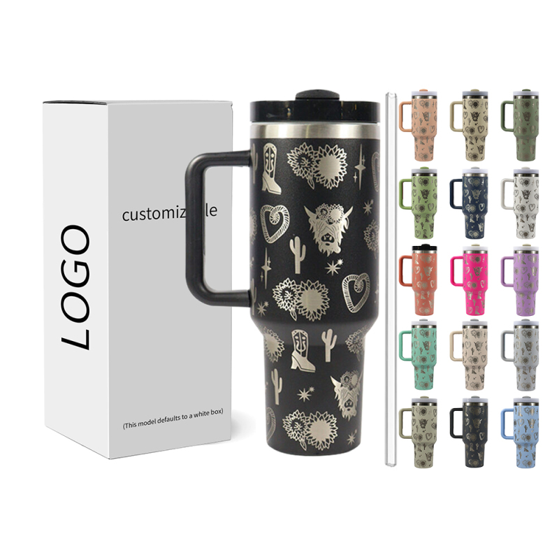 40oz H2.0 Tumbler Laser Pattern Double Wall Vacuum Tumbler with Handle and Straw Reusable Stainless Steel Mugs