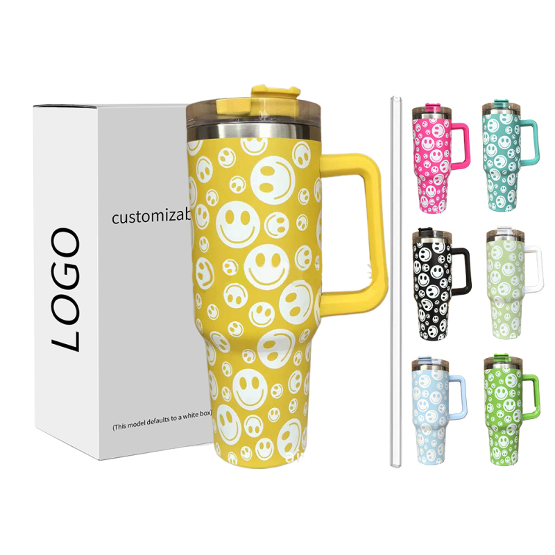 YEDI 40oz Stainless Steel Insulated Travel Mug Reusable Vacuum Coffee Cup with Handle and Straw Lid Customizable Logo