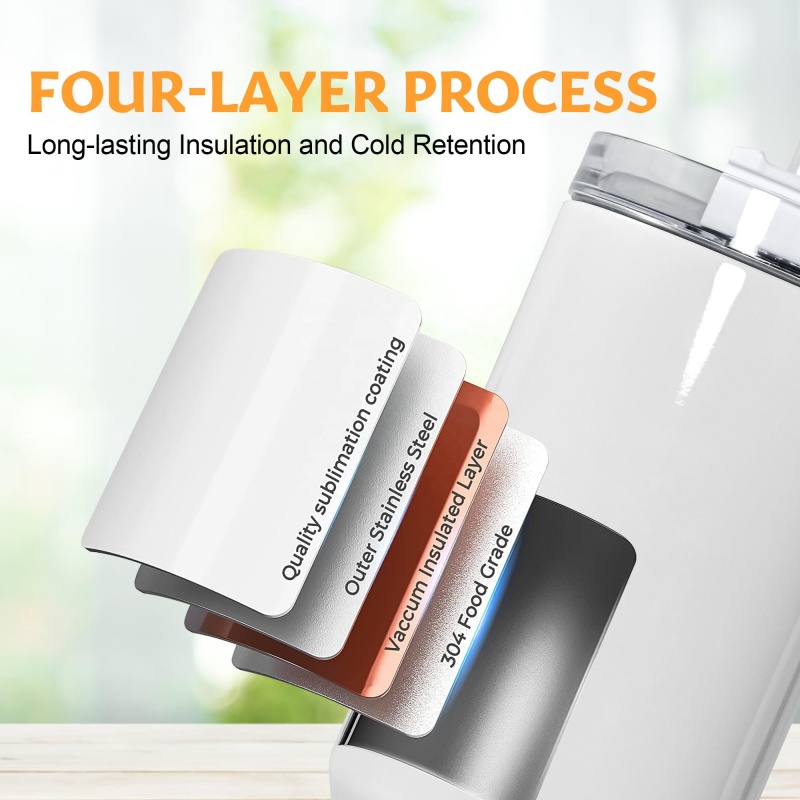 2024 40oz White Blank Sublimation Tumbler With Handle Insulated Vacuum Double Wall Stainless Steel Tumbler Travel Mug