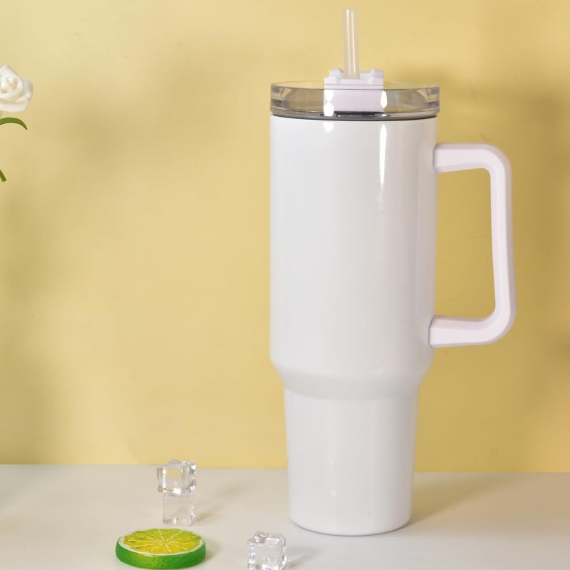 2024 40oz White Blank Sublimation Tumbler With Handle Insulated Vacuum Double Wall Stainless Steel Tumbler Travel Mug