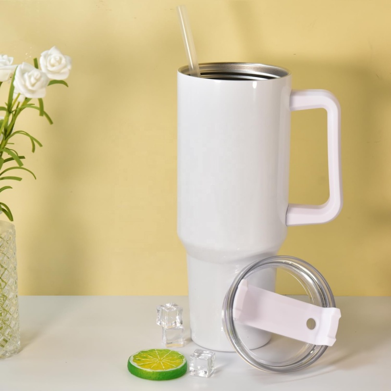 2024 40oz White Blank Sublimation Tumbler With Handle Insulated Vacuum Double Wall Stainless Steel Tumbler Travel Mug