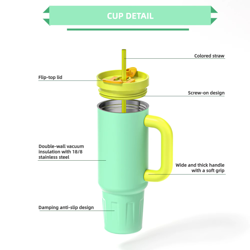 YEDI 40oz Double Wall Vacuum Stainless Steel Tumbler Patented Design with Lid Wide Straw New Handgrip Thick Durable for Camping
