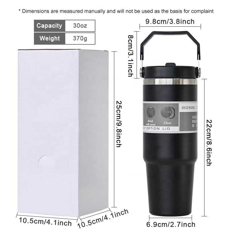 YEDI Custom logo 20OZ Travel Coffee Mug Stainless Steel 30oz Thermos 30oz Cup Flip Straw Tumbler with Handle
