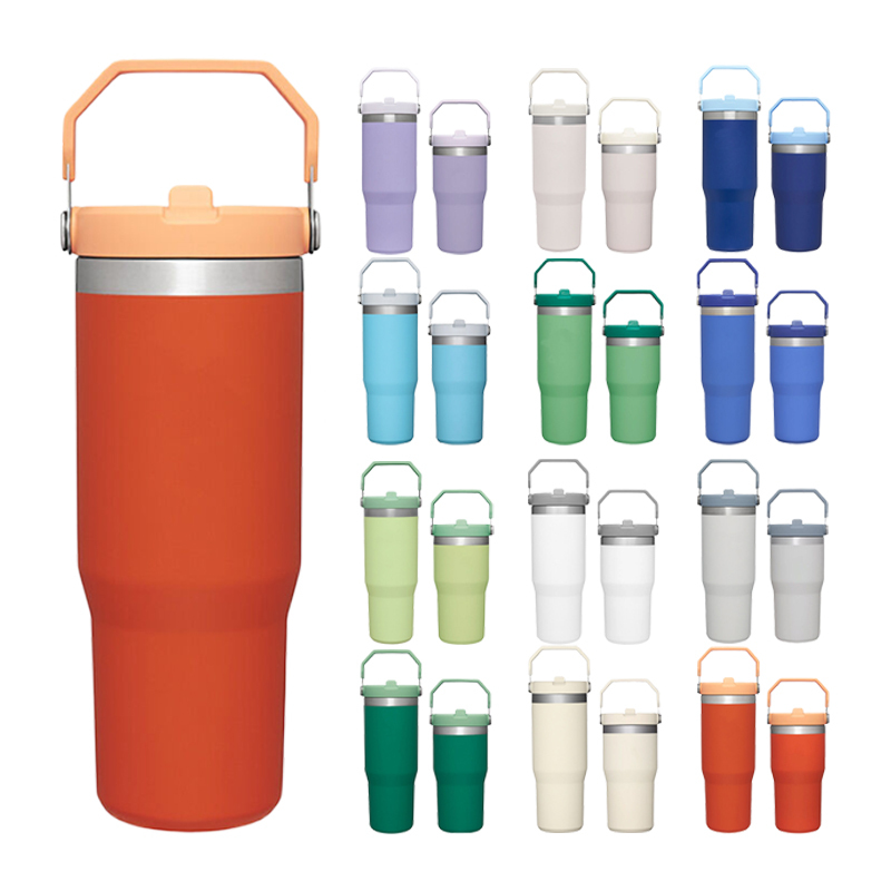 YEDI Custom logo 20OZ Travel Coffee Mug Stainless Steel 30oz Thermos 30oz Cup Flip Straw Tumbler with Handle