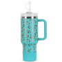 YEDI 2024 Laser Leopard Print 40oz Adventure Travel Tumbler Laser Leopard Print Mug With Silicone Handle and Lid