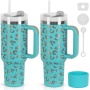 YEDI 2024 Laser Leopard Print 40oz Adventure Travel Tumbler Laser Leopard Print Mug With Silicone Handle and Lid