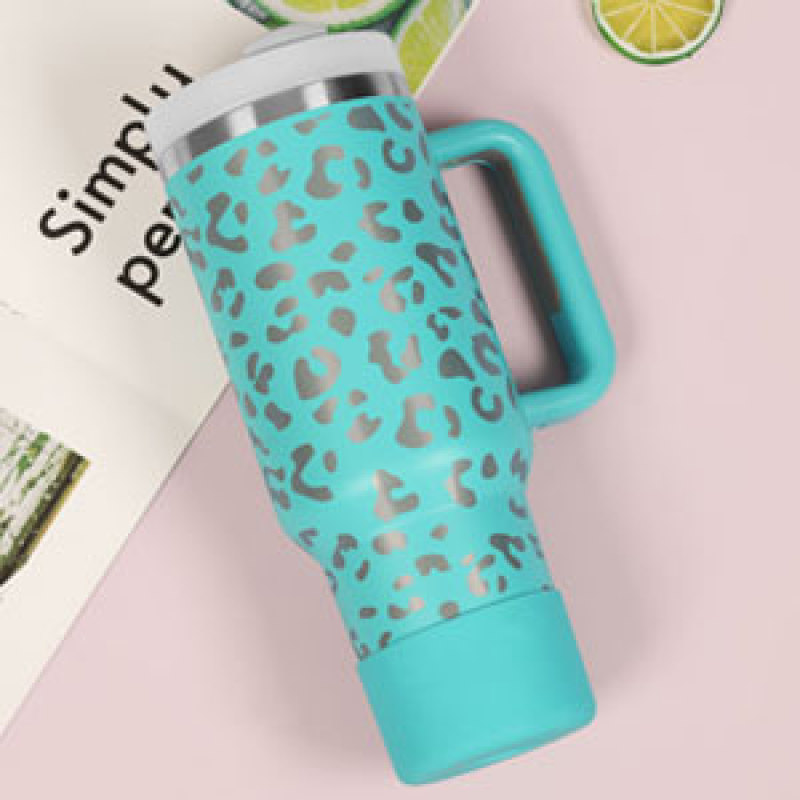 YEDI 2024 Laser Leopard Print 40oz Adventure Travel Tumbler Laser Leopard Print Mug With Silicone Handle and Lid