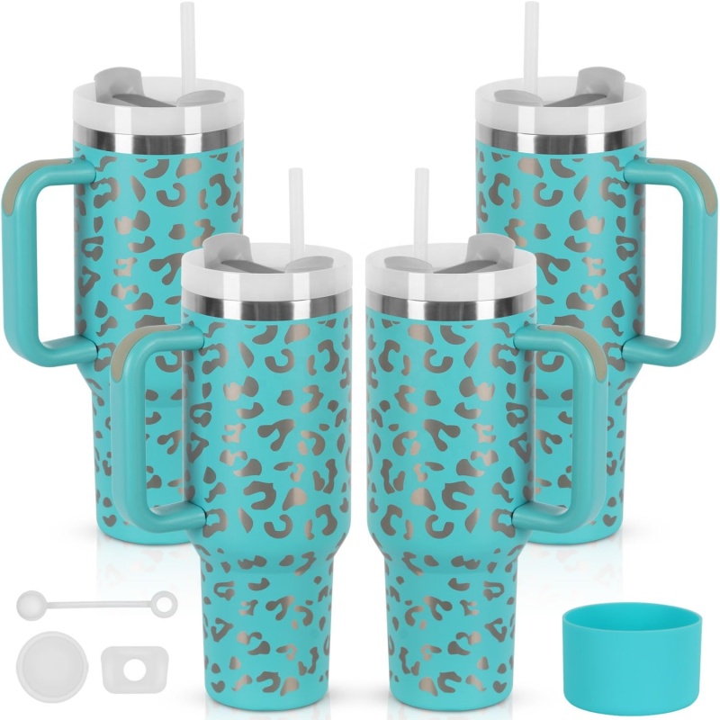 YEDI 2024 Laser Leopard Print 40oz Adventure Travel Tumbler Laser Leopard Print Mug With Silicone Handle and Lid