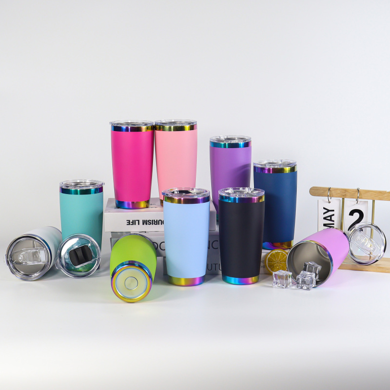 Wholesale 20oz Rainbow Stainless Steel Insulated Travel Tumbler Reusable Car Coffee Mug Lid for Laser Vacuum Flasks Thermoses