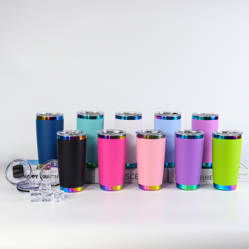 Wholesale 20oz Rainbow Stainless Steel Insulated Travel Tumbler Reusable Car Coffee Mug Lid for Laser Vacuum Flasks Thermoses