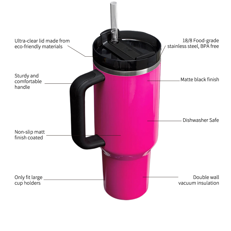 40 oz Stainless Steel Insulated Tumbler with Handle and Straw Customizable Logo Reusable Water Bottle Coffee Mug for Travel