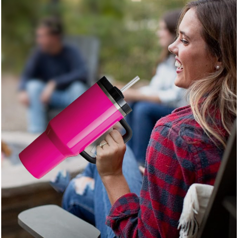 40 oz Stainless Steel Insulated Tumbler with Handle and Straw Customizable Logo Reusable Water Bottle Coffee Mug for Travel